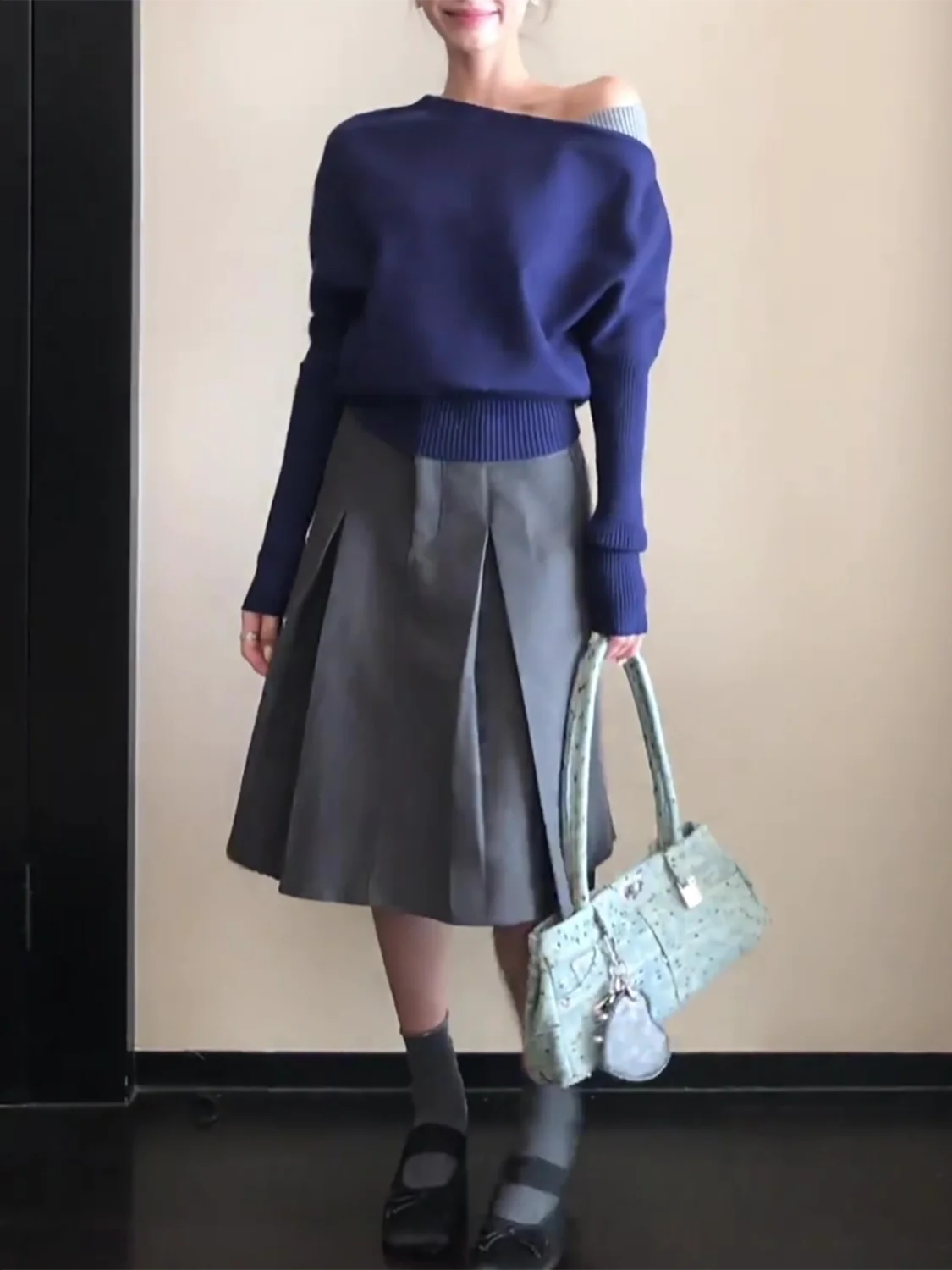 E Top de Punto de Un Solo Hombro para Mujer, Estilo Otoño Invierno, Estilo Puro Deseo, Suéter Base Informal con Cintur...