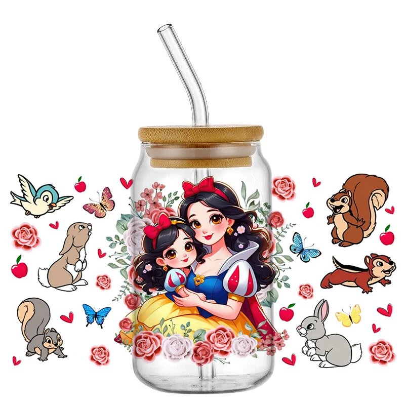 Princess Mama Design Adesivo de Transferência Impermeável, Etiqueta De Transferência UV, Decalques Dos Desenhos Animados para Adesivos De Copo De Vidro 16oz, Lavável, 3D