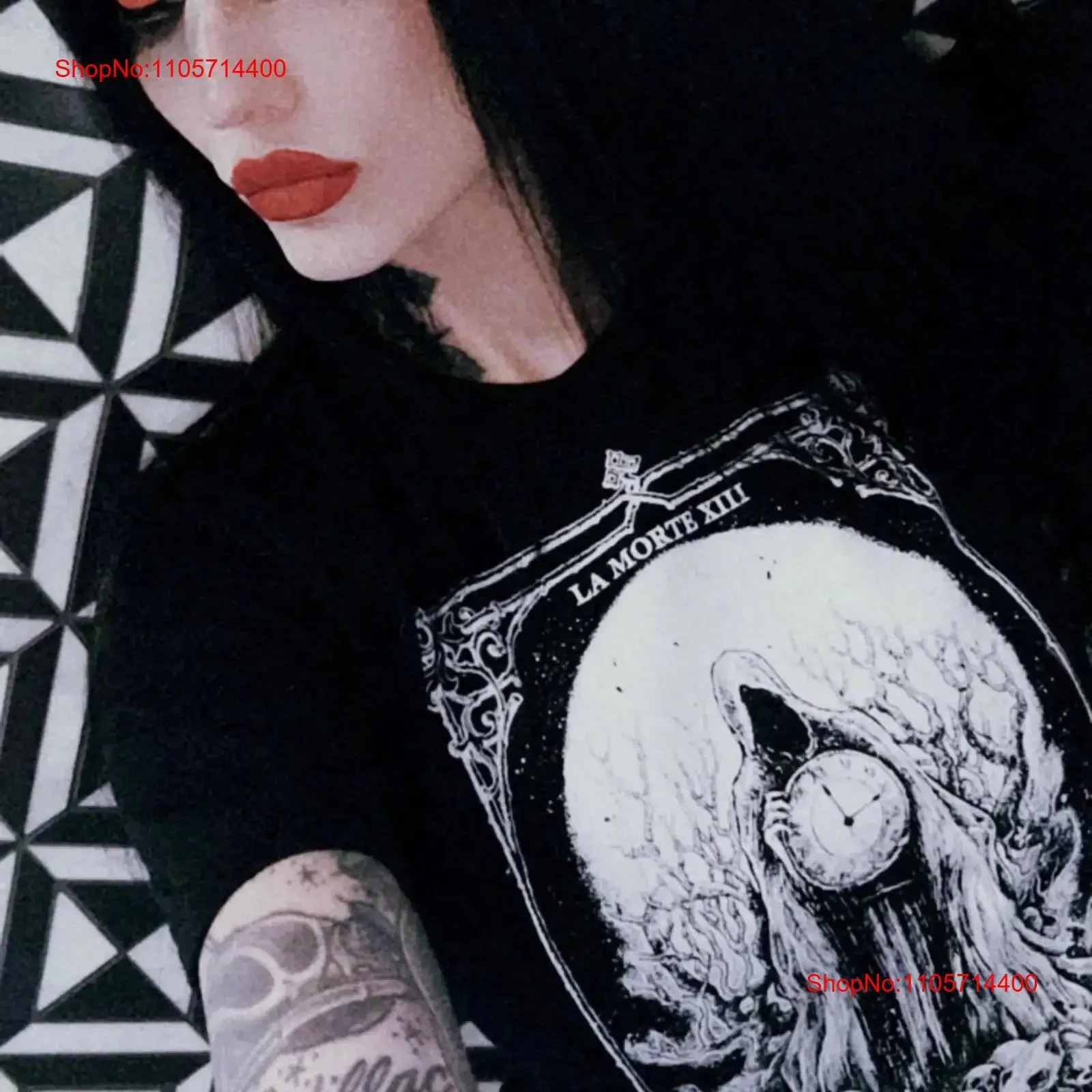 Death Clock Occult Fashion Goth Style Witchy Gender Neutral T Shirt Top Street Wear La Morte XIII vintage Washed fashion