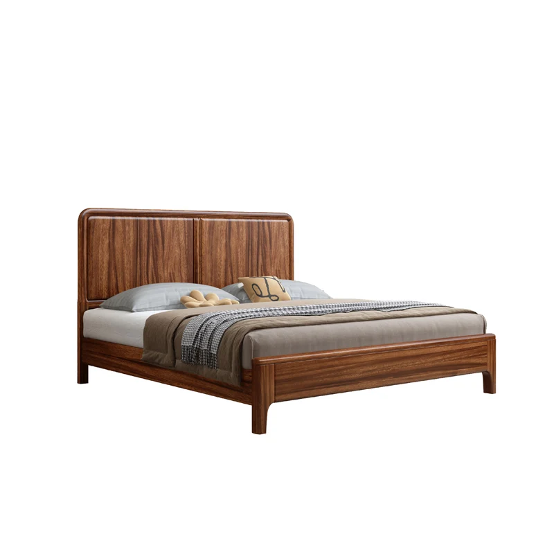 Exquisite solid black walnut bed frame with wide headboard, ideal for modern bedroom decor and comfortable sleep