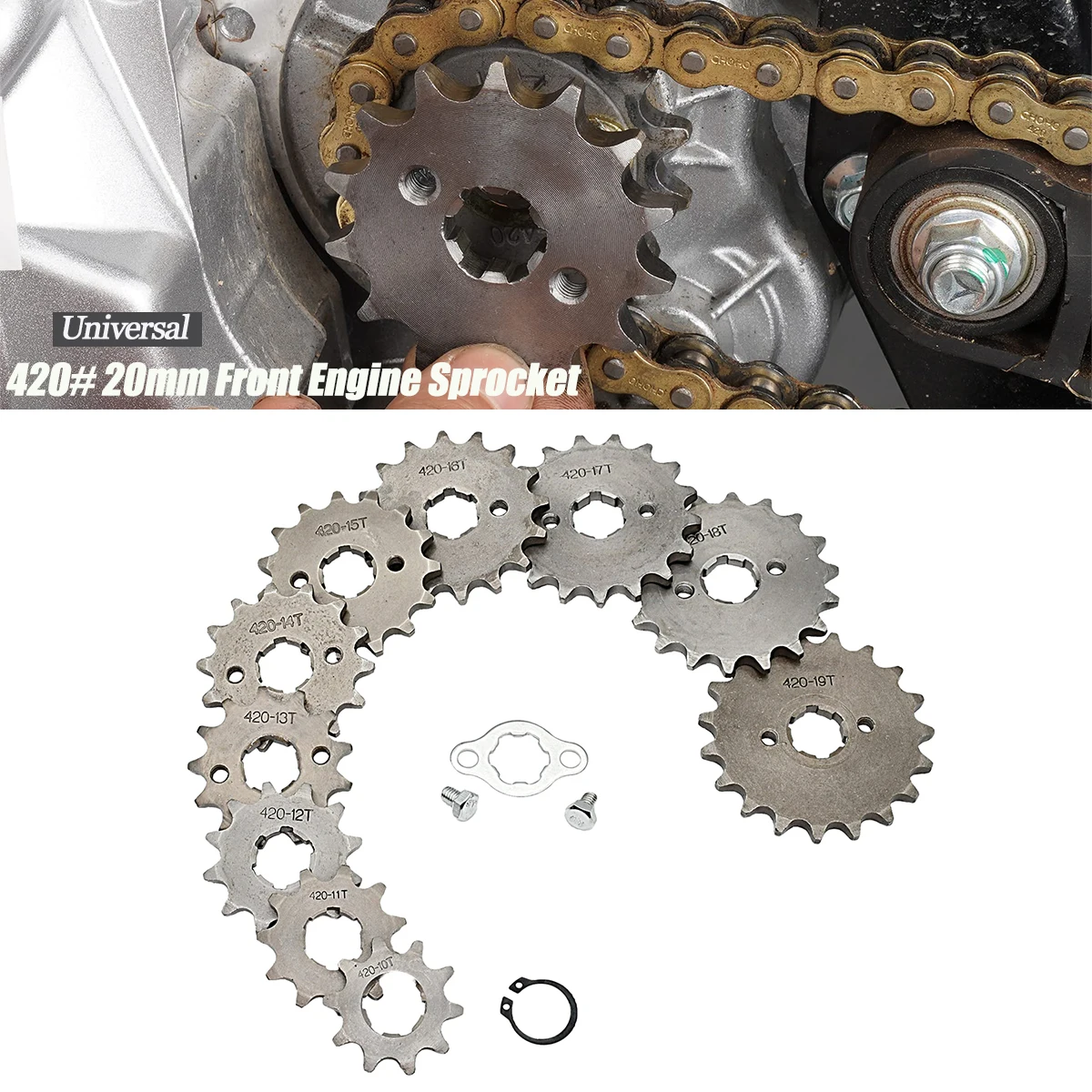 420 Chain Motorcycle Pit Dirt Bike ATV Go kart Quad 10 11 12 13 14 15 16 17 18 19T 20MM Front Engine Sprocket Cog For 50-125cc