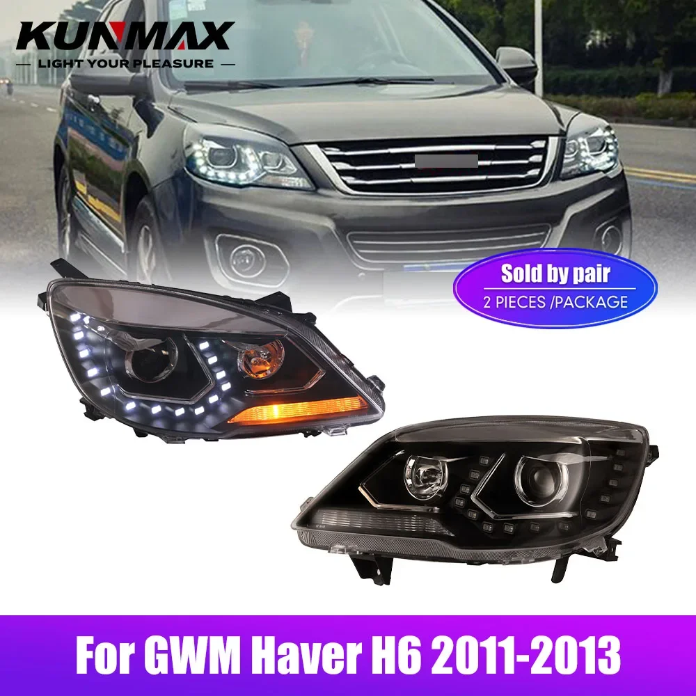 

Пара светодиодных автомобильных фар в сборе для GWM Haver H6 2011-2013, фары DRL, тюнинговый сигнал Plug and Play, передняя фара