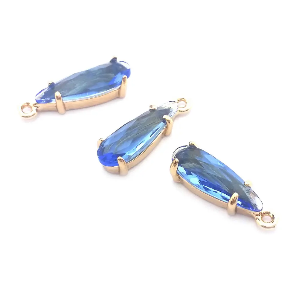 10PCS 4.5x14MM High Quality Champagne Gold Color Brass and Glass Drop Shape Charms Pendants Jewelry Making Diy Accessories