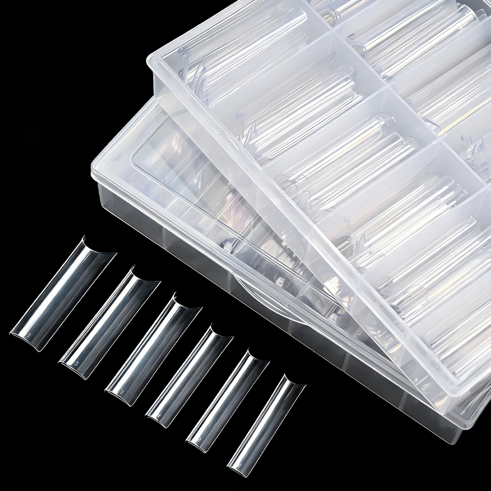 240Pcs Multi-Sized Extra Long C-Curve Half Cover Nail Tip Transparent Glossy Acrylic Nail Art Extension DIY For Painting NailTip