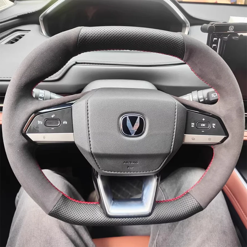 

For Changan CS55plus ORA Yidong Qiyuan EADO UNI-V Q05 22-24 Hand Sewn Leather Steering Wheel Cover Car Interior Accessories