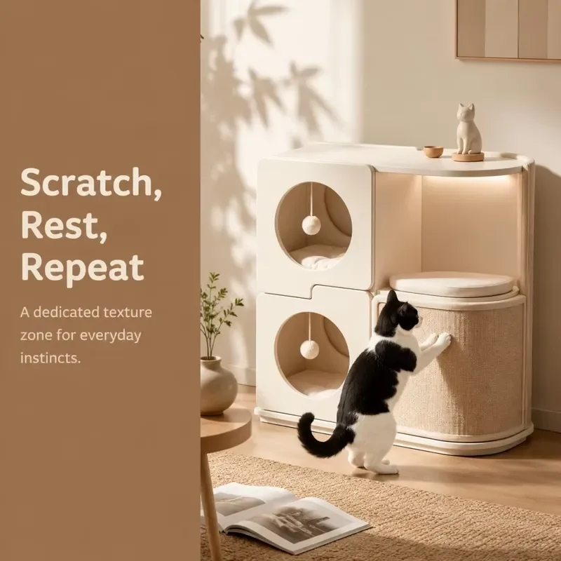 Space Saving Vertical Modular Cat House Side Table All in One Pet Furniture for Multi Cat Household