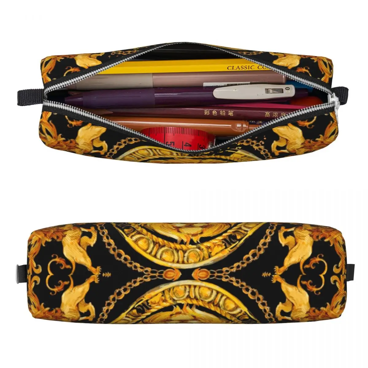 Golden Lion Damask Ornament Luxury Pencil Cases Pencil Box Pen for Student Large Storage Bag Students School Zipper Stationery