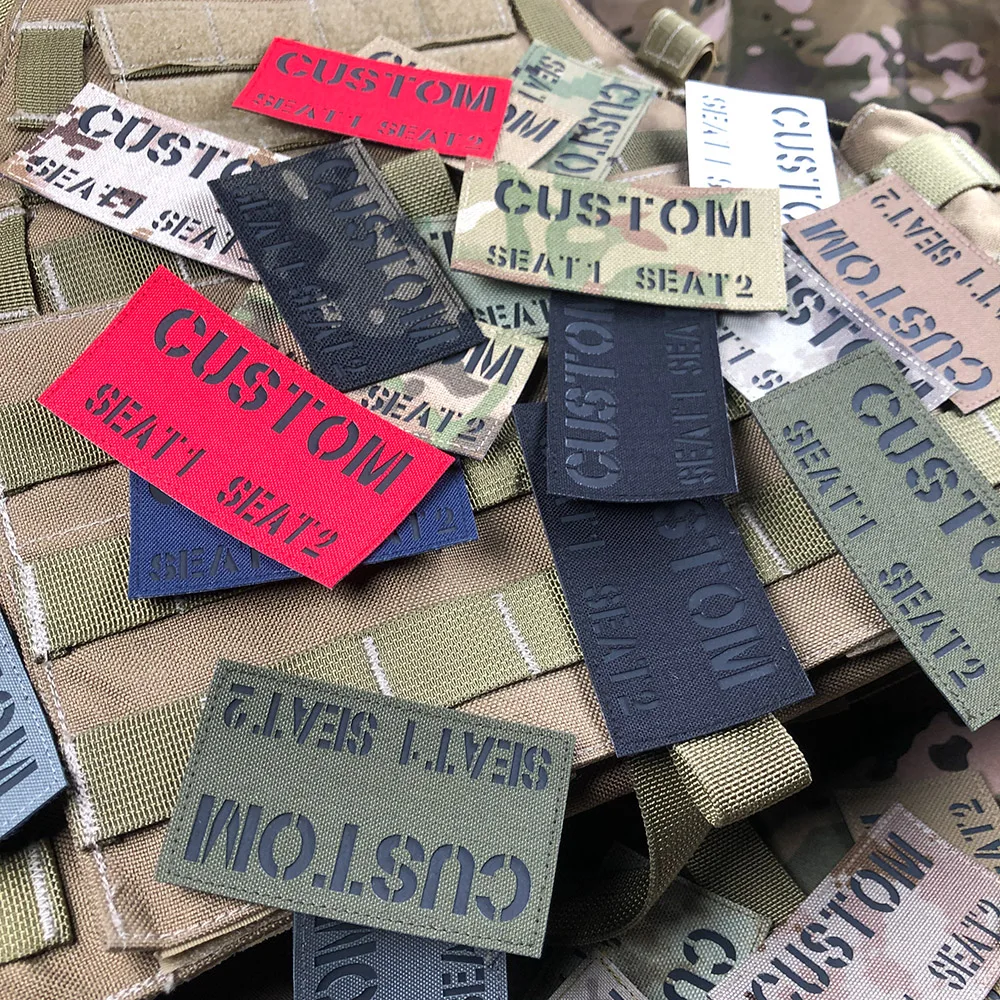 Custom Laser Cutting IR IFF Infrared Reflection Patch, Name Tapes, Brand Black Letters, Twoline Morale Tactics, Military Airsoft