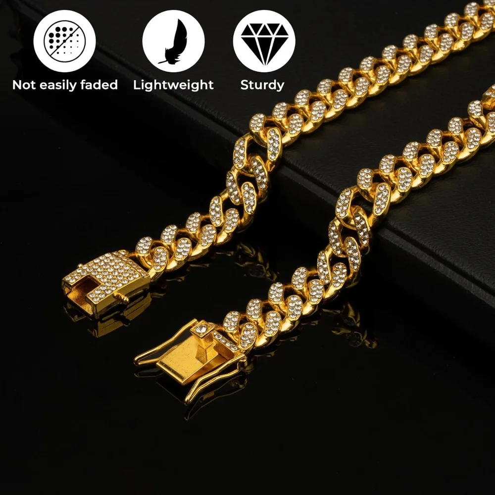 Gold Dog Chain Diamond Dog Collar Walking Metal Secure Buckle Pet Collar Jewelry Accessories Necklace for Small Medium Large Cat view 3