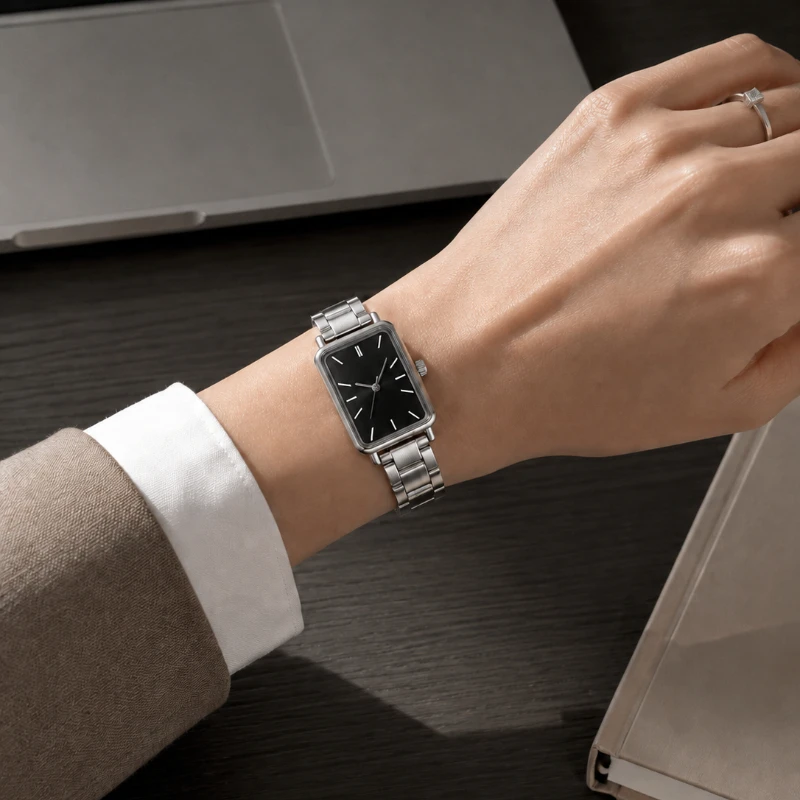 Minimalist Silver Rectangular Women's Quartz Watch Slim Elegant Metal Analog Ladies Wristwatches Fashion Woman Watches Gift
