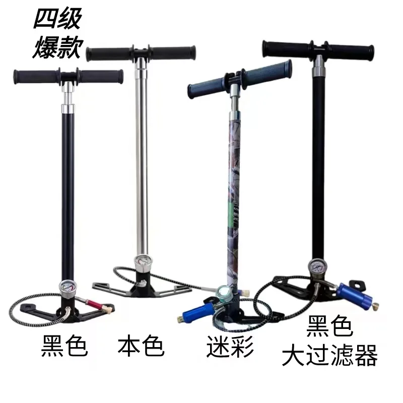 The new four-stage high-pressure manual pump 30MPa stainless steel pump pump can be folded with a large meter