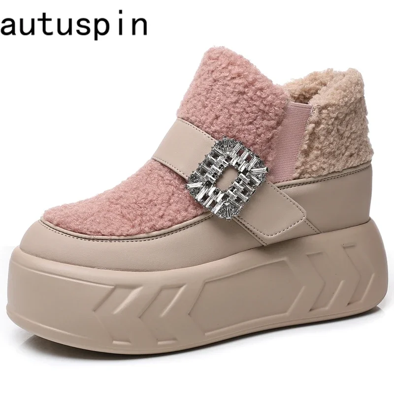 

AUTUSPIN Winter Faux Wool Women Boots Fashion Female Outdoor Thicken Warm Plush Snow Boot Footwear Invisible Height Shoes Botas