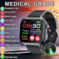 2025 New ECG+PPG Laser Diagnosisr Smart Watch Men Uric acid Blood lipid BP Three high Laser diagnosis Health cure Smartwatch