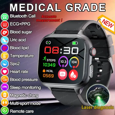 자세히 둘러보기 2025 새로운 ECG + PPG 레이저 진단 스마트 워치 남성 요산 혈액 지질 BP 혈당 Xiaomi Health Smartwatch 용 3 개의 높은