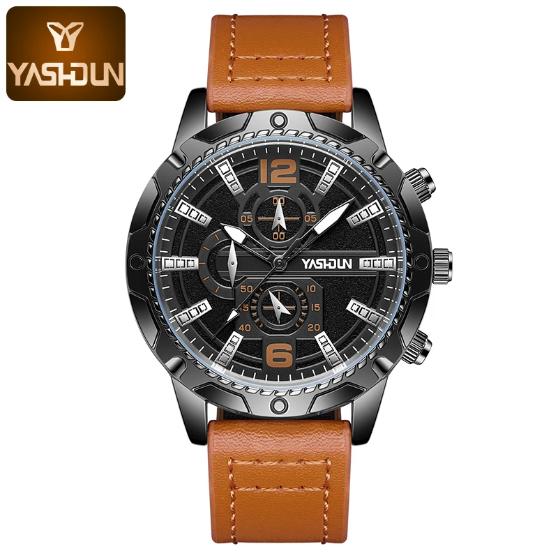 New Selling Mens Watches Leather Strap Quartz Wristwatch Waterproof Mens Watches Sports Clock Male Montres Hommes Relogios