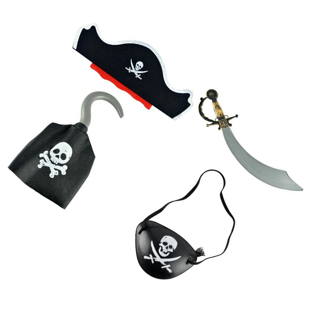 

4pcs Pirate Props Headdress Eye Patches Hook Supplies Halloween Cosplay Accessory Role Playing Toy
