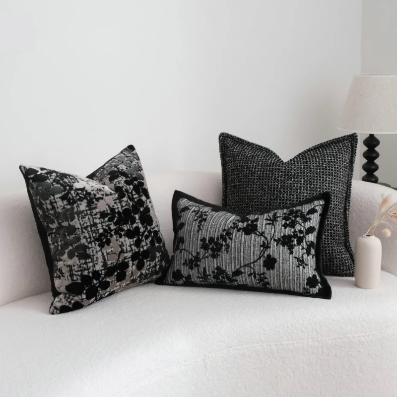 30X50/45X45CM Black Chenille Throw Pillow Cover Nordic Luxury Stamping Waist Cushion Cover Decor Home Decorative Pillowcase
