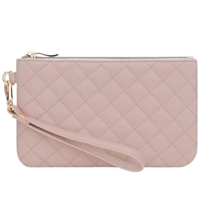 

GAYI URBAN Quilted Wristlet Purse for Women Vegan Leather Wristlet Pouch Zip Clutch Bag Evening Clutch Purse with strap