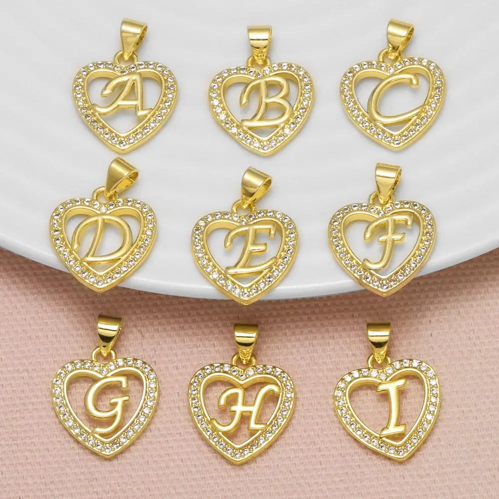 OCESRIO Crystal Heart 26 Letters Pendant for Necklace DIY Copper Gold Plated A-Z Initial Name Jewelry Making Supplies pdta471