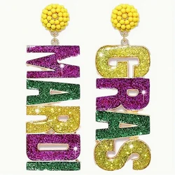 Dvacaman Colorful Dripping Oil Mardi Gras Letter Dangle Earrings,Festival Holiday Party Women Accessories