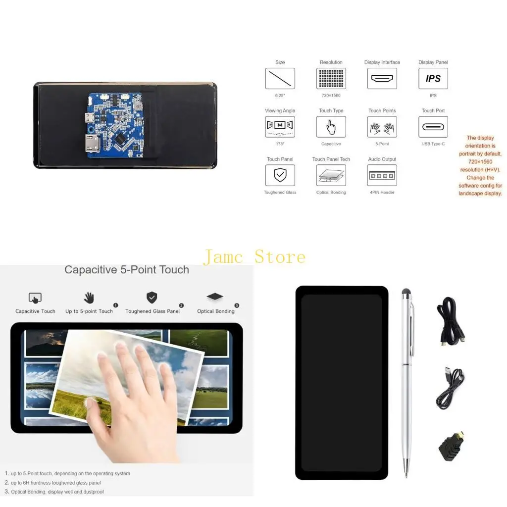 

LX0B 6.25inch Capacitive Touch Display 720x1560 Resolution Toughened Glass Panel IPS 5 Point Touch Screens Replacement