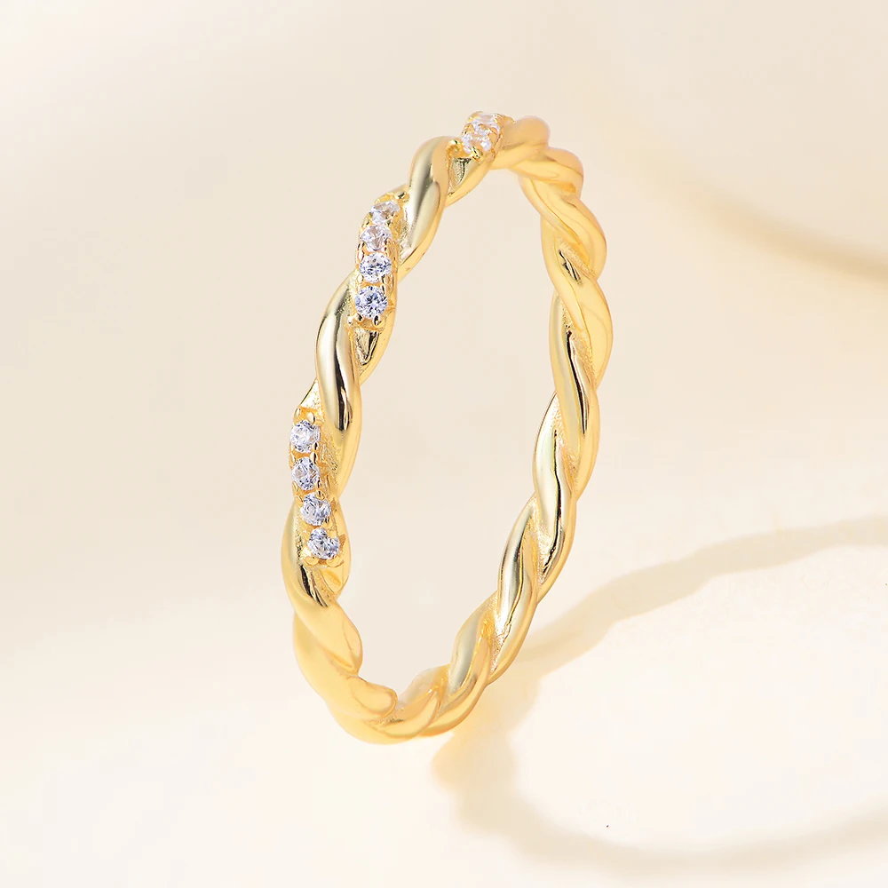 

14-каратное позолоченное кольцо из стерлингового серебра S925 с кубическим цирконием, витое кольцо вечности для женщин, ювелирные изделия на годовщину свадьбы