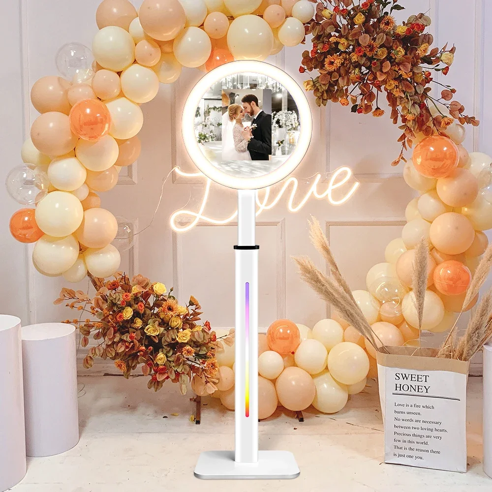 

LED Ringlight Social Media Booth Portable Floor Stand Photo Booth Kiosk Station for 9.7/12.9" iPad Air Selfie iPad Photo Booth