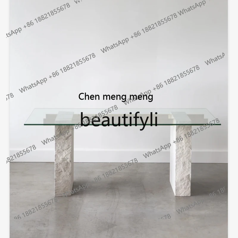 

Nordic natural marble dining table rectangular destruction style light luxury minimalist modern negotiation table
