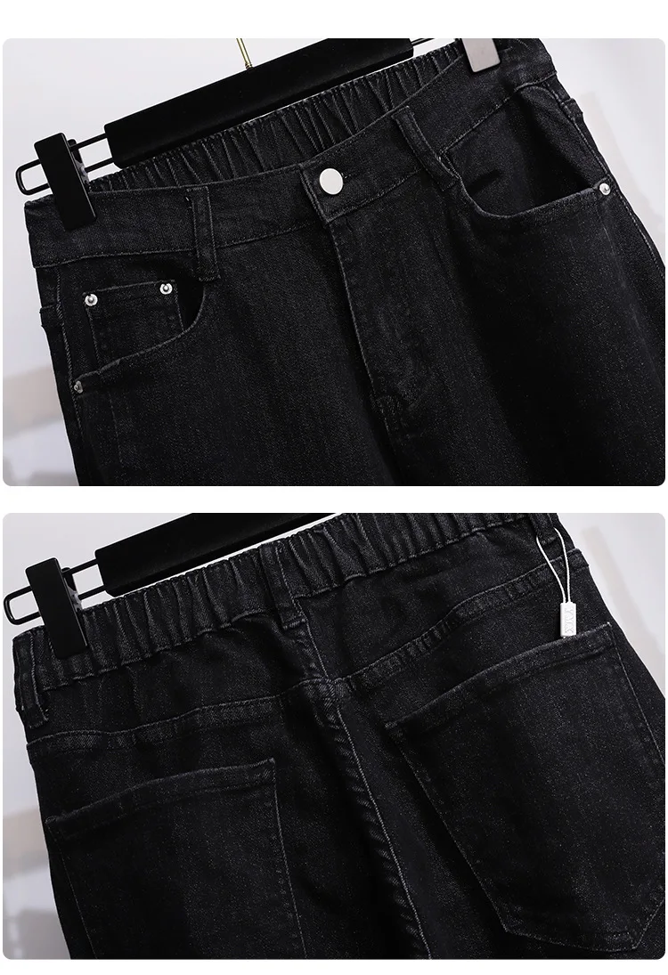Plus Size 7XL 170kg Autumn Spring Denim Pants Vintage Female Korean High Elastic Waist Casual Long Navy Blue Jeans Trousers