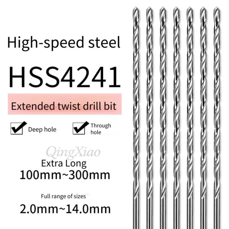 Extra Long Twist Drill Bits High Speed Steel Hardened for Wood Iron and Steel Drilling Heavy Duty Long Shank Drill Tools