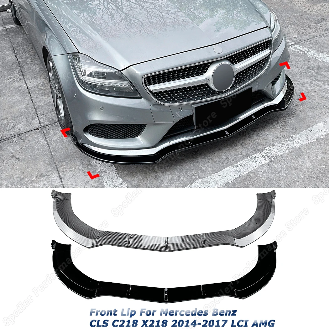 For Mercedes Benz CLS C218 X218 2014-2017 LCI AMG 3PCS Front Bumper Lip Spoiler Splitter Chin Body Kit Guards Deflector Black