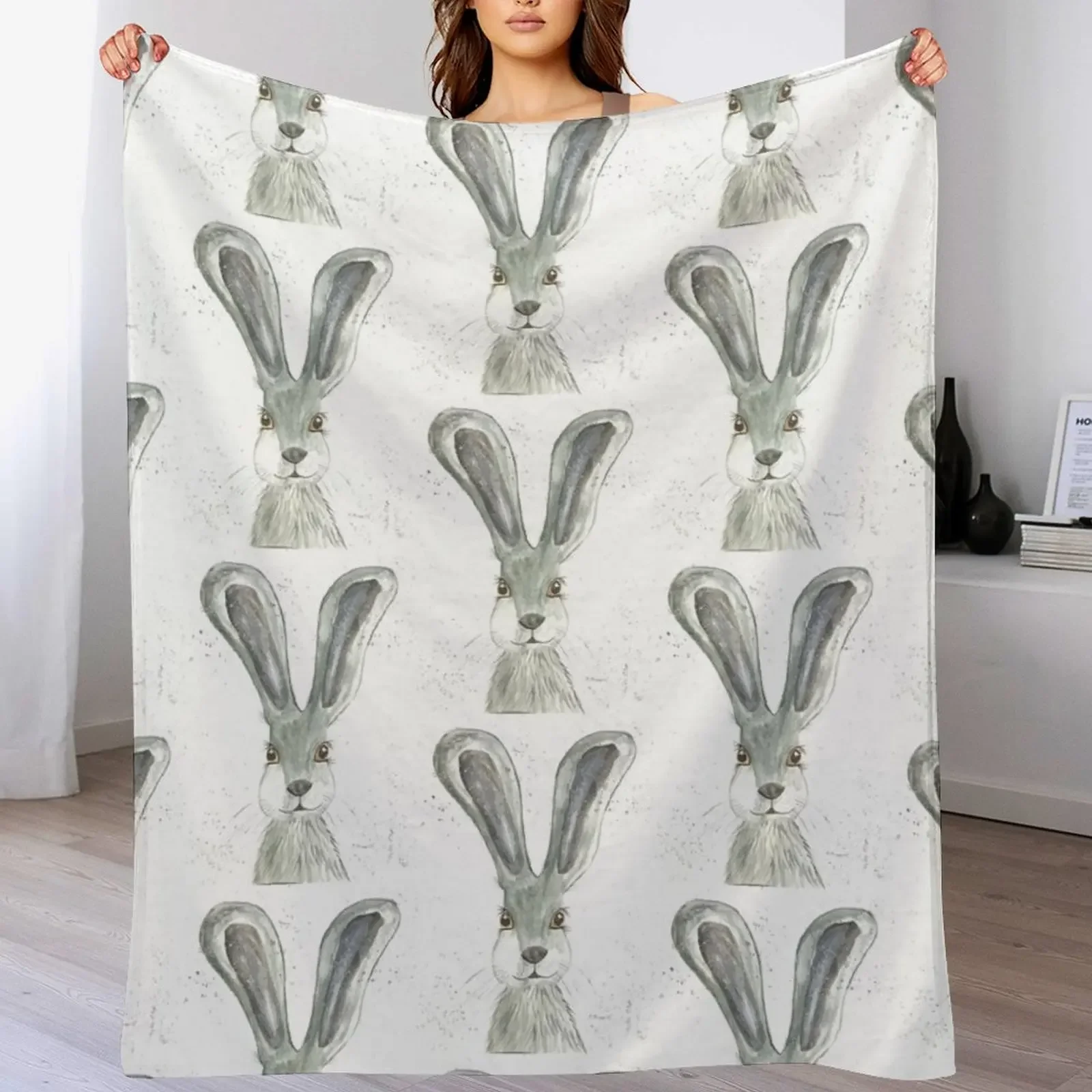 

Grey hare watercolour painting Throw Blanket Cute Weighted bed plaid Bed Fashionable Blankets