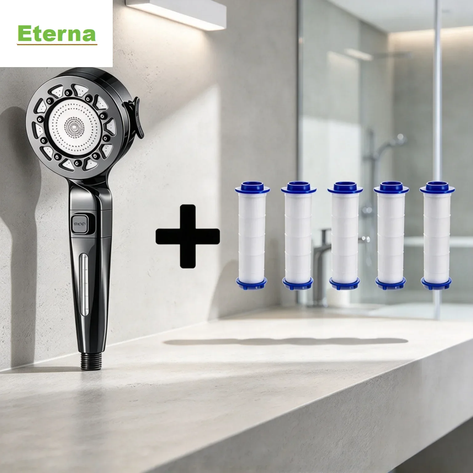 Multi-Mode High Pressure Shower Head One-Click Nozzle Design Bathroom Shower Accessory with 5 Replacement Filter Cartridges
