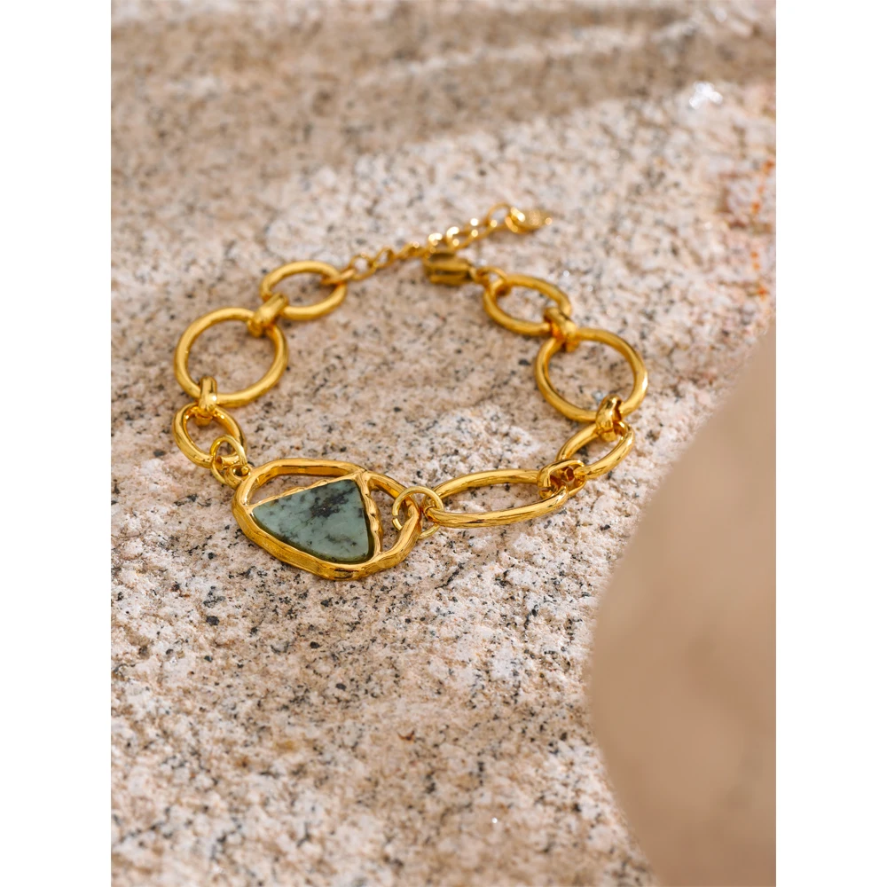 Yhpup Stainless Steel Natural Stone Fashion Chain Bracelet Bangle France PVD Gold Plated High Quality Summer Wrist Charm Jewelry