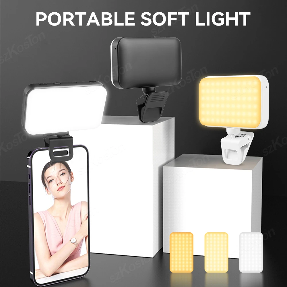 

Rechargeable Soft Selfie Light for Phone Camera Laptop 1000mAh Portable LED Phone Light Clip for Vlog TikTok Makeup Conference