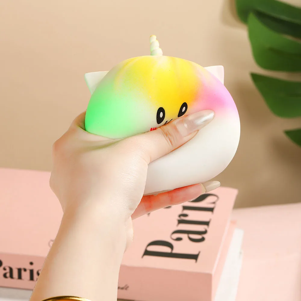 2Pcs Cat Squishy Toys, Rainbow Gradient Steamed Bun Slow Rising Squeeze Fidget Sensory Toy, Cute Bun Hand Toy