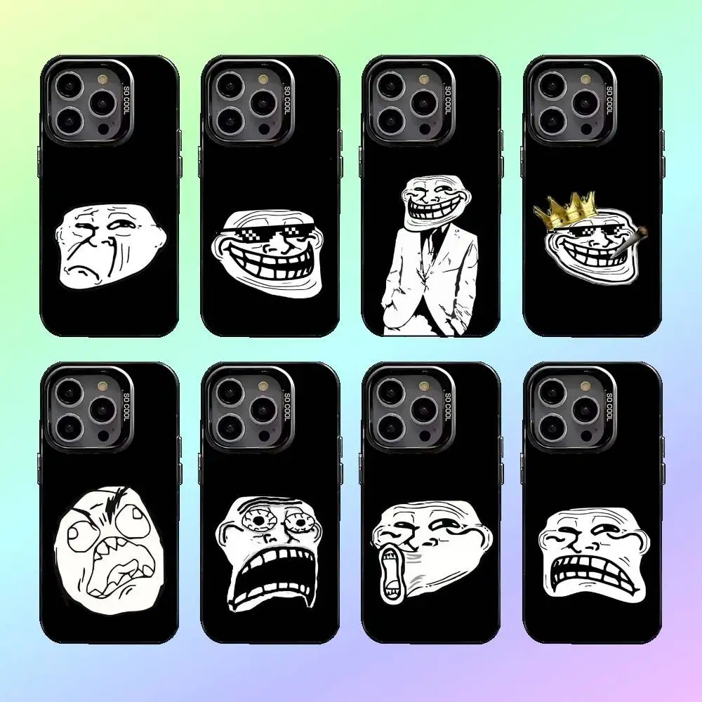 

T-Trollfaces Comics Memes Phone Case For iPhone17,16,15,14,13,12,11 Lens Border Silver Plated Cover Candy Matte Cover