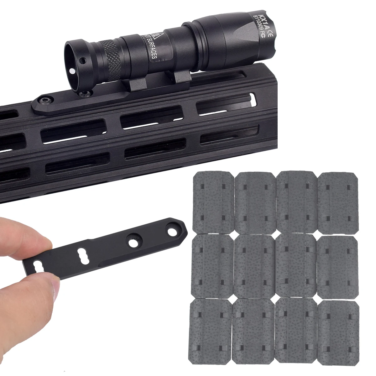 

Tactical Surefir M300 M600 Flashlight Base MLOK Keymod 12 Pieces Rail Cover Lightweight Ergonomic Polymer Rail Panel Mount Kit