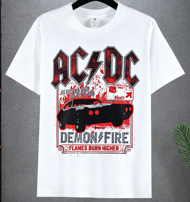 Modna koszulka sportowa z krótkim rękawem z nadrukiem AC i DC, modna i oddychająca, odpowiednia do noszenia na co dzień.