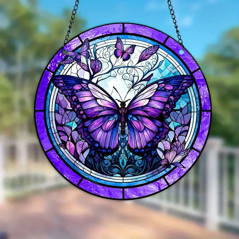 Butterfly Stained  Window Hanging - Indoor Wall Art Garden Decor - Butterfly Gift for Women