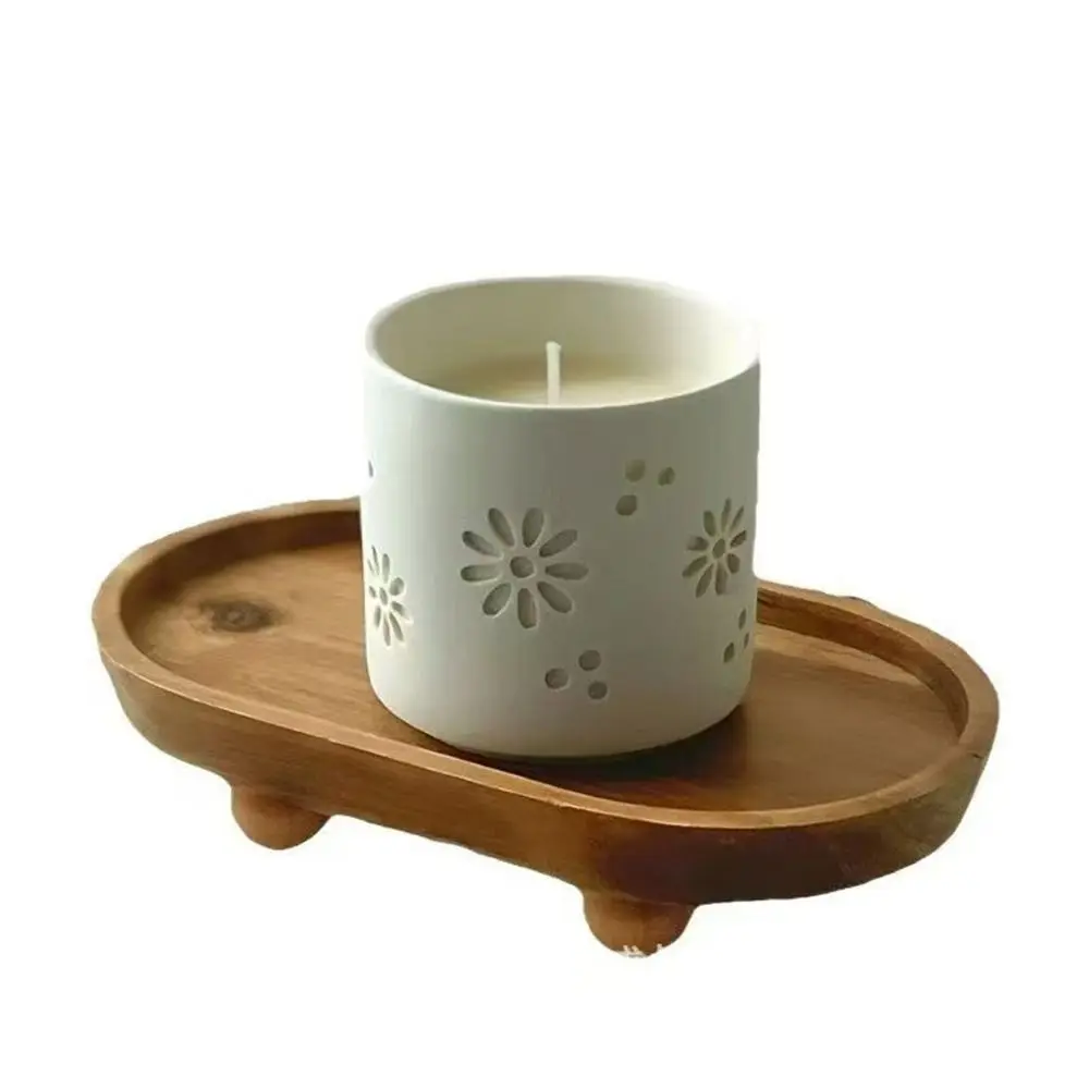 صواني عرض المجوهرات البنية الخشبية المستديرة البيضاوية الخشبية حامل سطح المكتب زخرفة العطور المنظم شمعة تخزين الرف