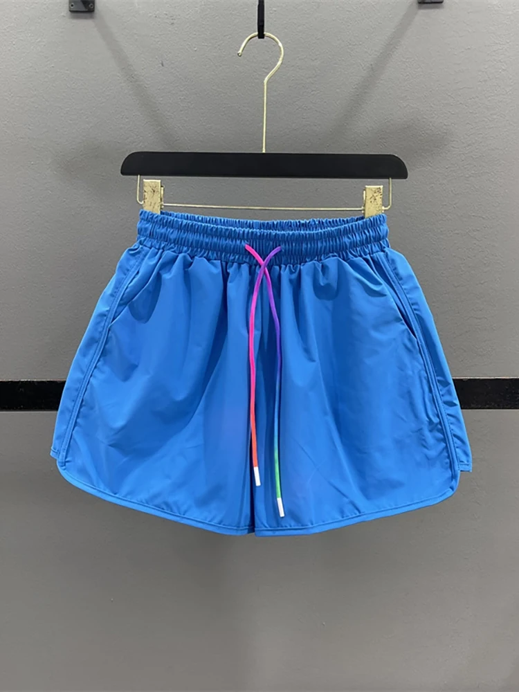 Candy Colored Drawstring Wide Leg Pants Women's Summer Thin Elastic Waist Slimming Running Sports A-Line Quick Dry Casual Shorts