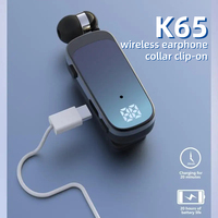 Trouvaille K65 Wireless Earphones Bluetooth Headphone In Lotus Retractable Headset Single Ear Handsfree Power Display 20 Hours
