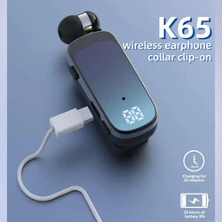 Trouvaille K65 Wireless Earphones Bluetooth Headphone In Lotus Retractable Headset Single Ear Handsfree Power Display 20 Hours