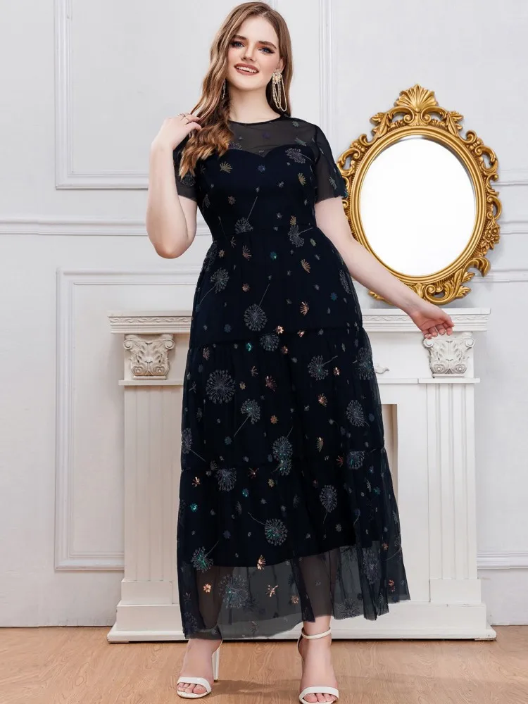 L-4XL Plus Size Kleidung Abendkleider Damen Kleidung Roben Kurzarm Street Style Casual Big Size Übergroßes Maxikleid