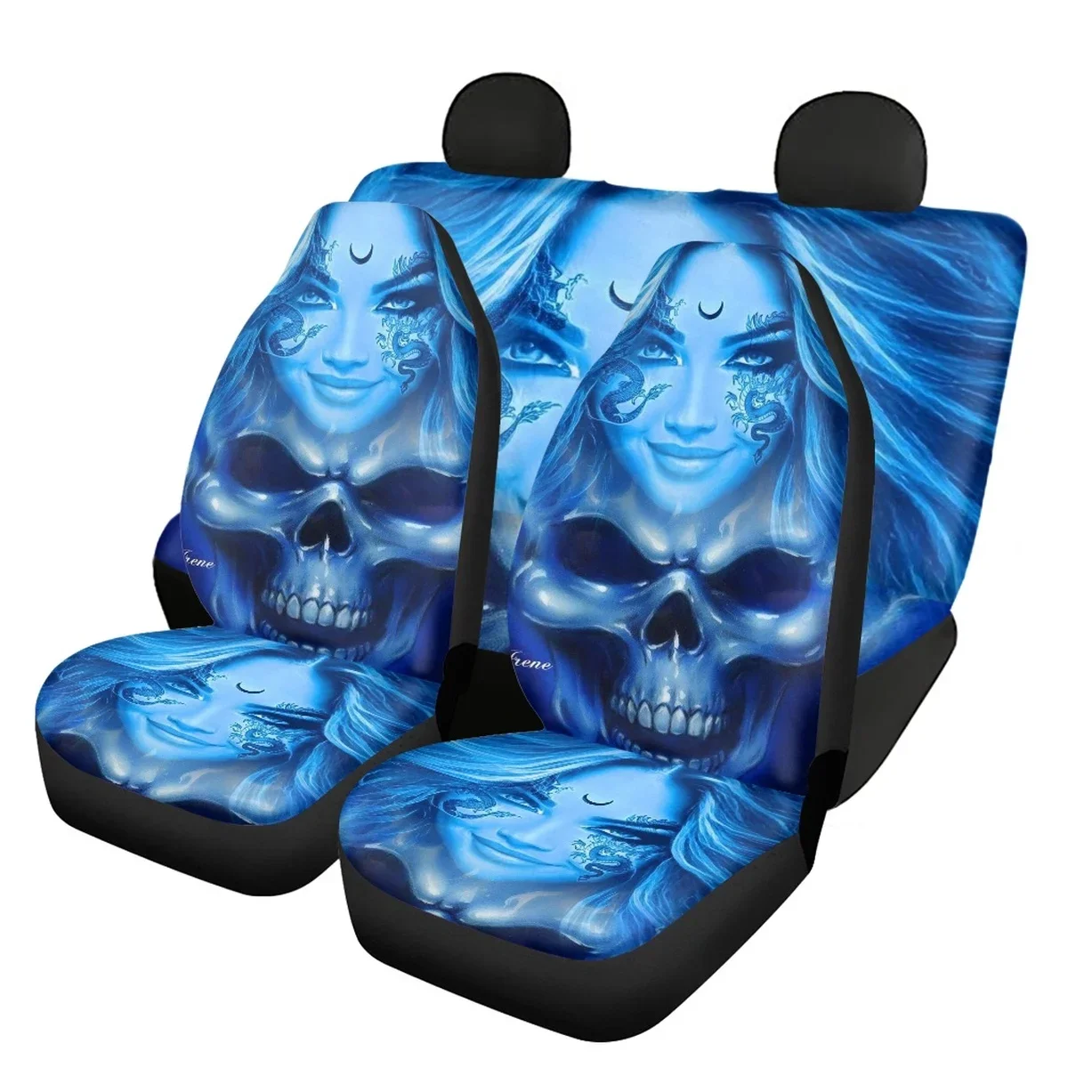 Blue Skull Girl Car Seat Cover Printed Heavy-Duty Nonslip Auto Interior Seat Covers for Women Fashion Design Front/Back Seat