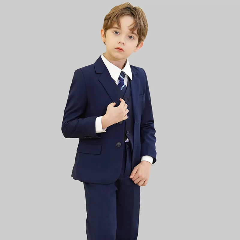 Children Black Blue Skinny Wedding Suit Teenager Kids Soft Photograph Party Performance Costume Boys 007 Ceremony Tuxedo Dress