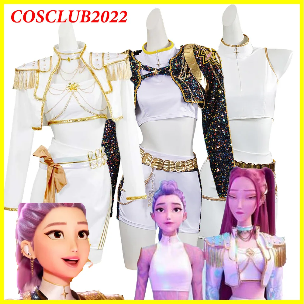 

Kids Girls Mira Rumi KPop Cosplay Costume Demon Cartoon Hunters Roleplay Clothing Children Outfits Halloween Party Suit Disguise