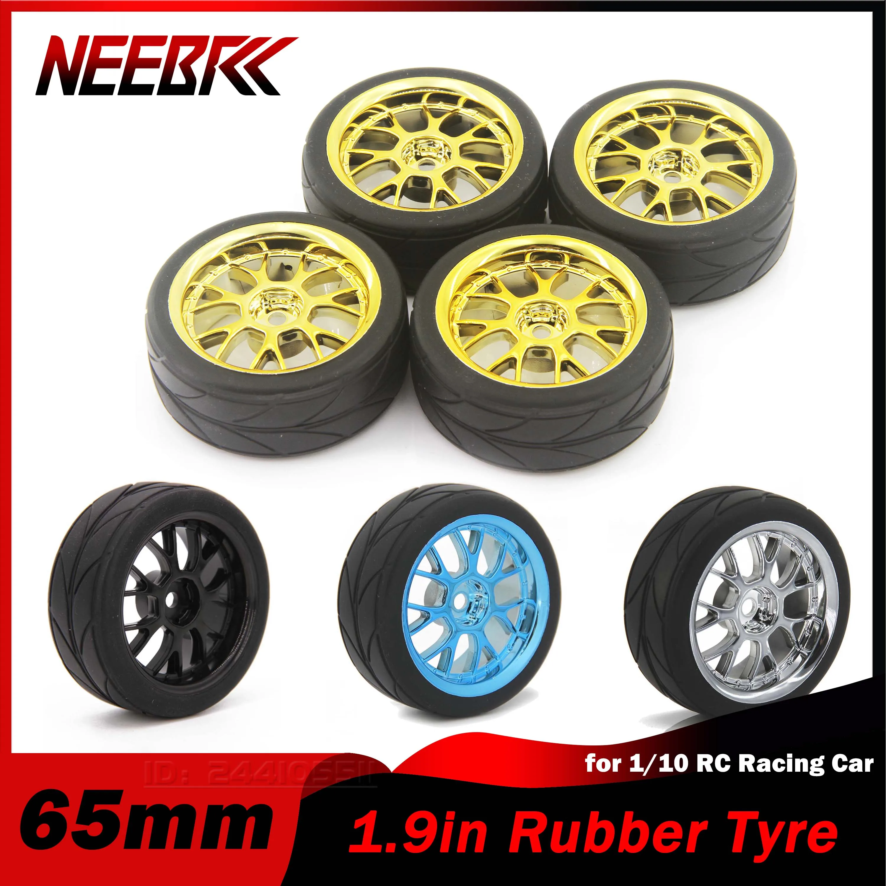 4PCS NEEBRC 65mm Rubber 1.9in Wheel Tyre Hard Plastic Rim Tire Hub Hex for 1/10 RC Racing On Road Car HSP 144001 94123 94122 CS