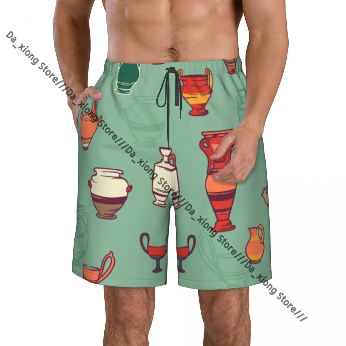 Greek Pottery Quick Dry Swimming Shorts For Men Swimwear Swimsuit Trunk Bathing Beach Wear